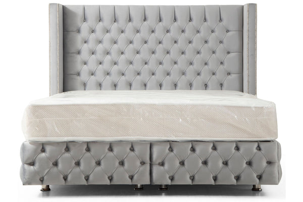 Lit Coffre clouté gris