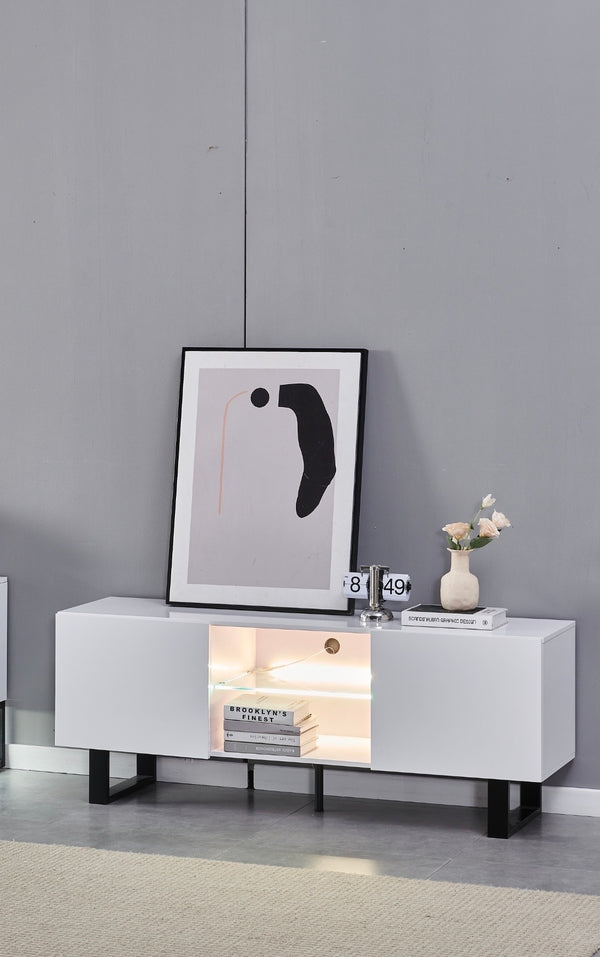 Meuble TV Alya Bois Laque Pied Noir