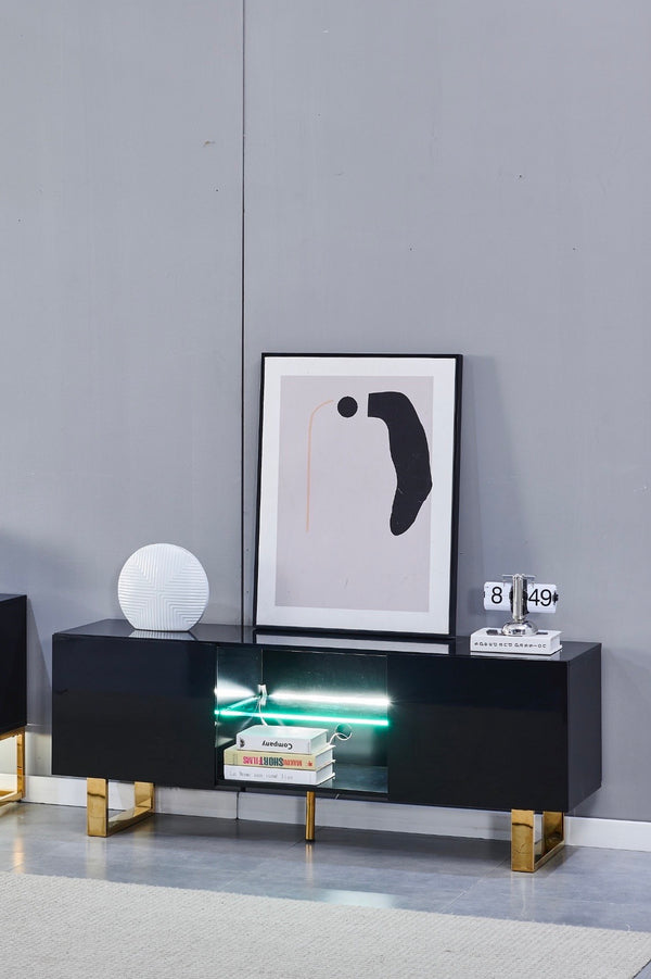 Meuble TV Alya Bois Laque Pied Dore