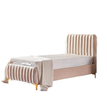 LIT FAYE CAPITONNE EN LIGNE VELOURS BEIGE 90×190 cm