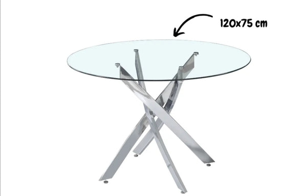 Table Repas Jessica Pied Chrome Transparent 120 XXL