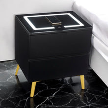 Chevet Lydia LED Chargeur Induction Bois Mat Pied Dore