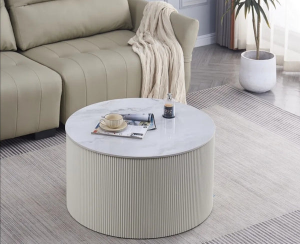 Table basse Valmy Pieds Beige Plateau Ceramique 80x45 CM