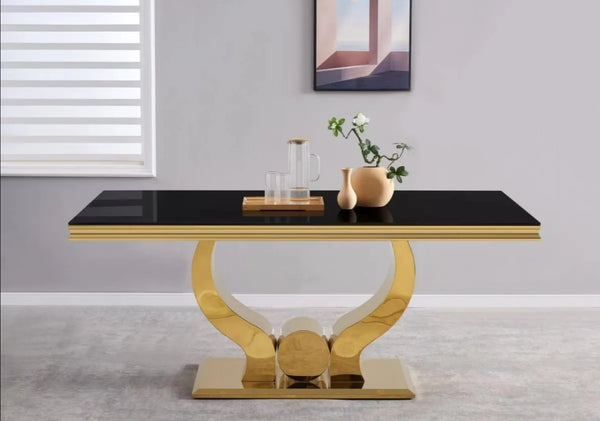 Table a Manger Trofy Gold Verre Noir 150 CM