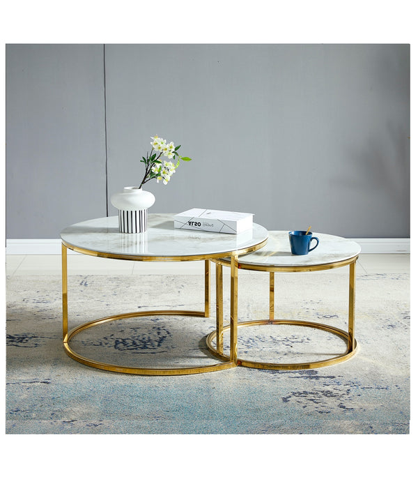 Table Basse Gigogne Duo Bois Pied Dore