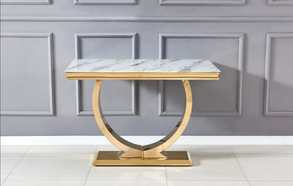 Console Omega Marbre Blanc 120x40x78 CM Pied Gold