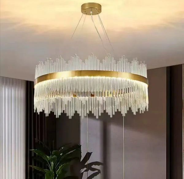 Lustre Aurore En Verre Avec Cadre Rond Avec Cables Reglables 70x60x33 CM