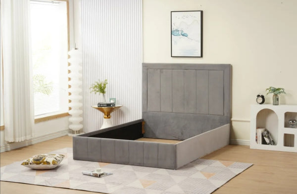 Cadre de Lit Polo 140x190 CM Velours Gris Vendu Sans Sommier