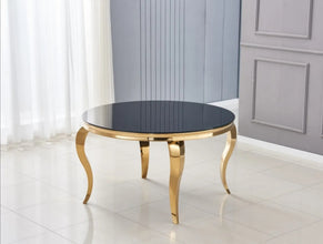 Table Repas Baroque Ronde Pied Gold Verre 130x75 CM