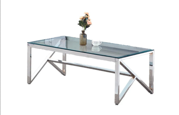Table Basse Majestique Chrome Transparent 120x60x45 CM