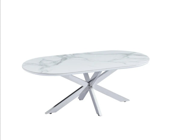 Table basse Manon Pied Chrome Plateau Ceramique Marbre Blanc 120x60 CM