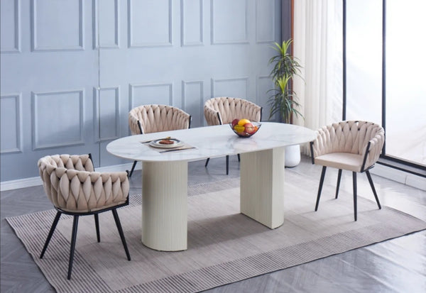 Table a Manger Anna Pied Beige Plateau En Ceramique 180x90x75 CM