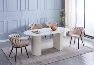 Table a Manger Anna Pied Beige Plateau En Ceramique 180x90x75 CM