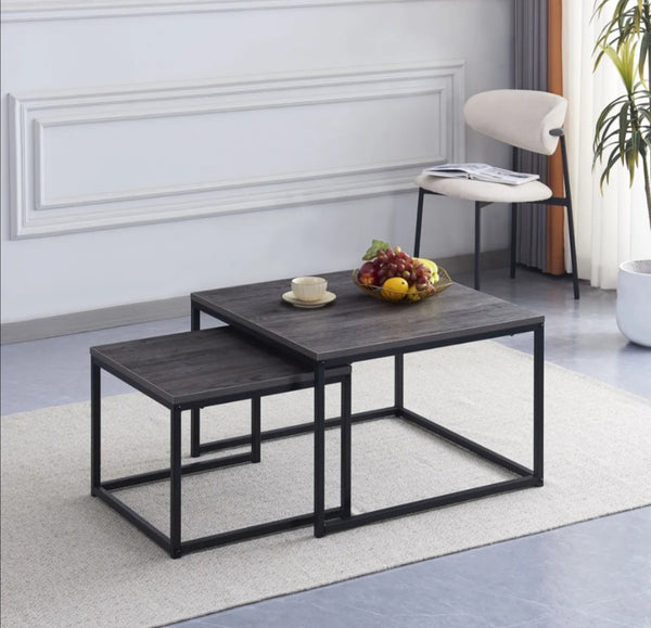 Table basse Belgrade Pied Metal Noir 70x70x46 / 50x50x40 CM