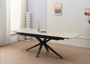 Table Extensible Tonia Pied Metal Noir Ceramique 160/240x90x76 CM