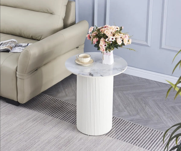 Gueridon Valmy Plateau Ceramique Pied Beige