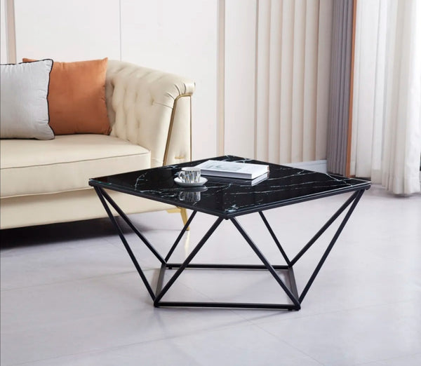 Table basse Alina Pied Metal Noir Verre 80x80x45 CM