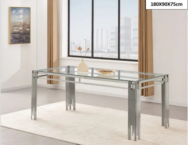 Table a Manger Flute Chrome Transparent 180x90x75 CM
