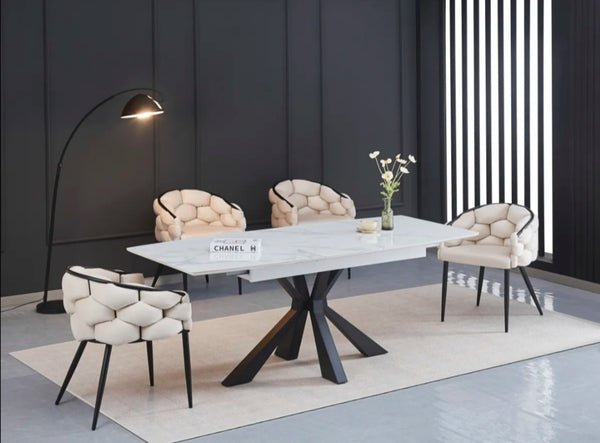 Table Extensible a Rallonge Bianca Pied Metal Noir Ceramique