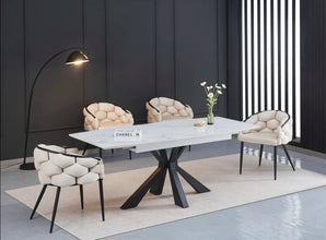 Table Extensible a Rallonge Bianca Pied Metal Noir Ceramique