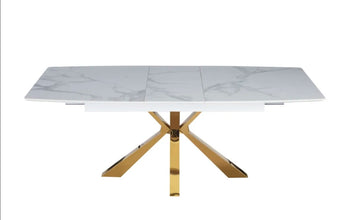 Table Extensible a Rallonge Bianca Pied Gold Ceramique 160/200