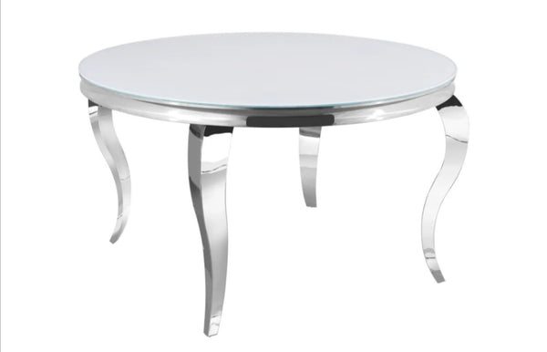 Table Repas Baroque Ronde Chrome Verre 130x75 CM