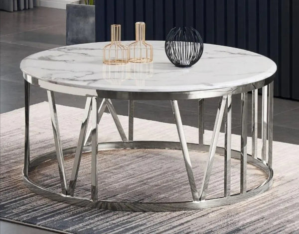 Table Basse Atmos Chrome Marbre Blanc 100 CM