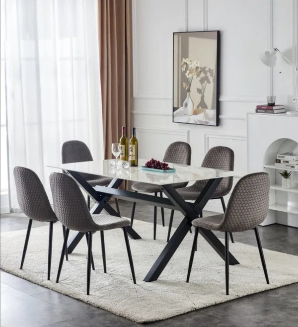 Table Repas Ixe Pied Metal Plateau Marbre Blanc 180x90x75 CM