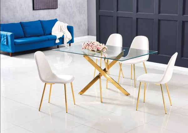 Table Repas Jessica Rectangle Transparent Pied Gold