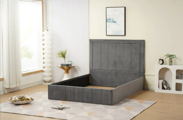 Cadre de Lit Polo 160x200 CM Velours Anthracite Vendu Sans Sommier