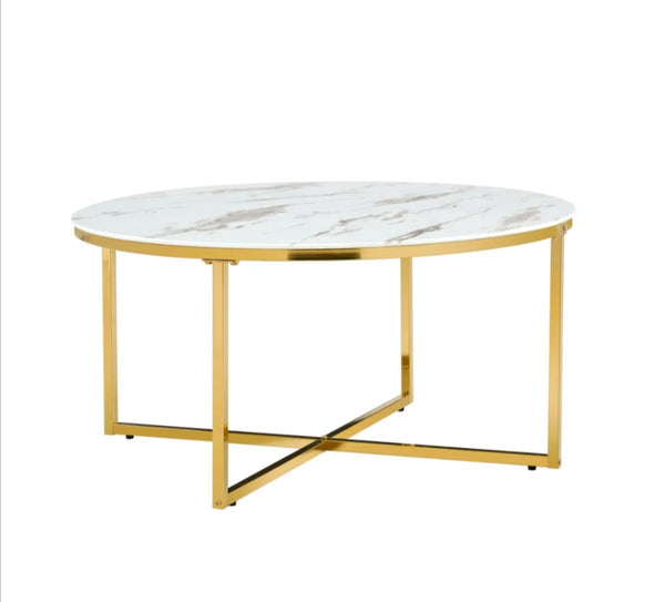 Table Basse Lorie Pied Gold Marbre Blanc 90 CM