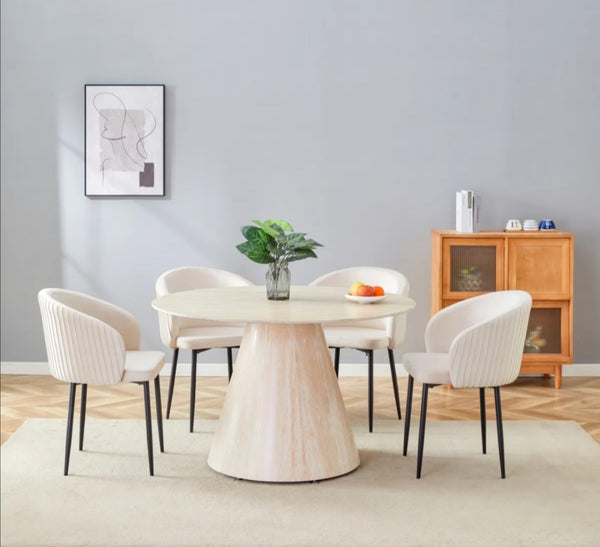 Table Repas Rosalia Pied Effet Travertin Ceramique Travertin 120 CM