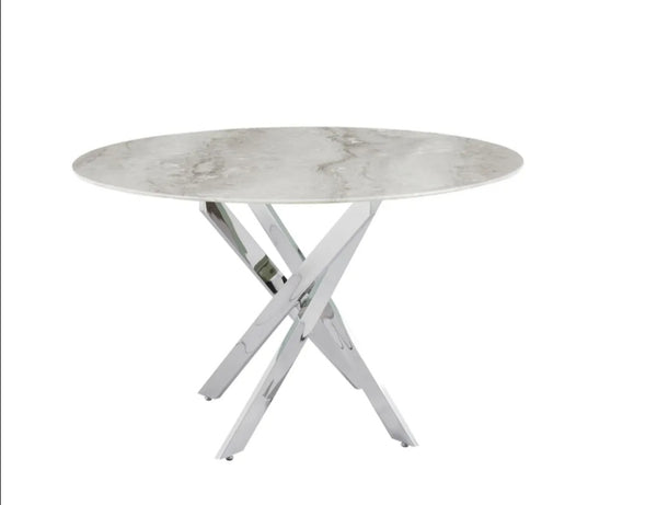 Table Repas Jessica Pied Chrome Marbre Greige 120x75 CM