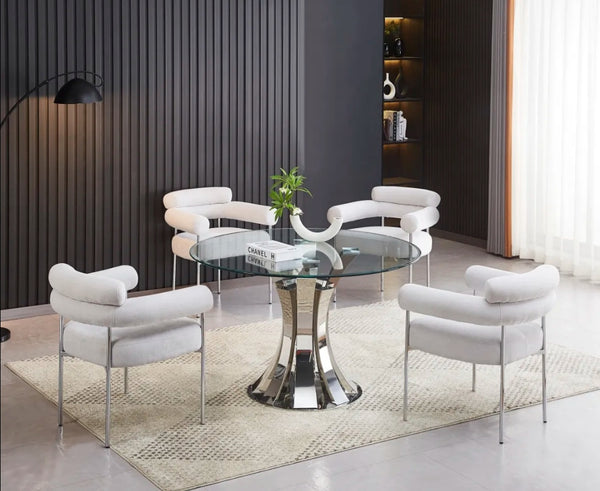 Table a Manger Ronde Judith Chrome Transparent 120 CM