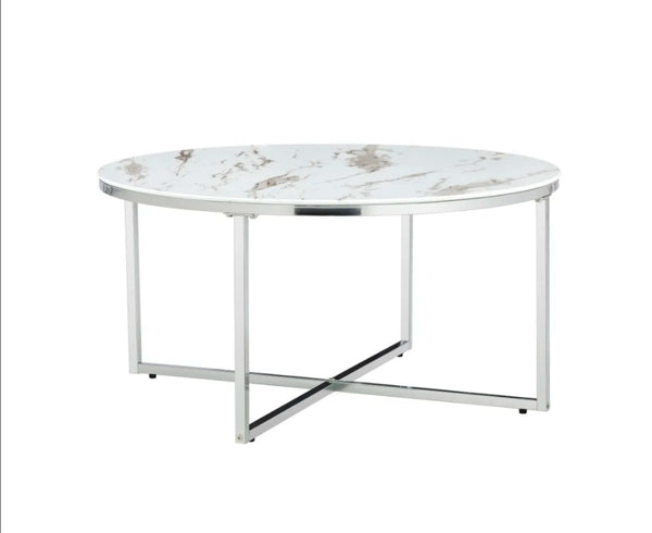 Table Basse Lorie Pied Chrome Marbre Blanc 90 CM