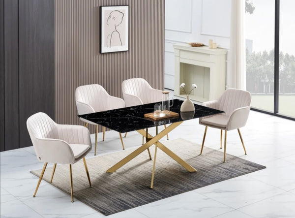 Table Rectangulaire New Jessica Gold Marbre Noir 180x90 CM