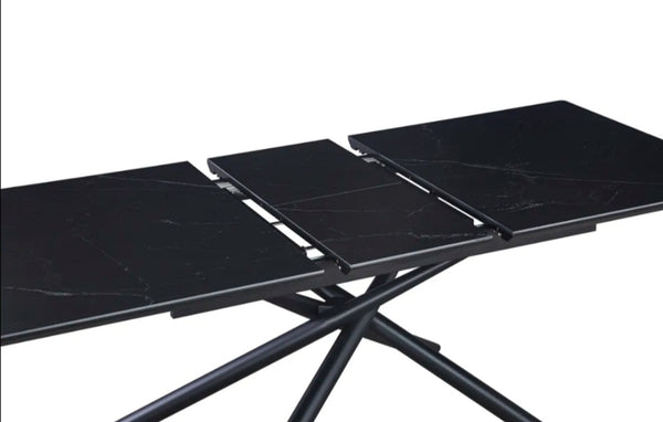 Table Extensible a Rallonge Zephir Pied Metal Noir Ceramique Marbre Noir