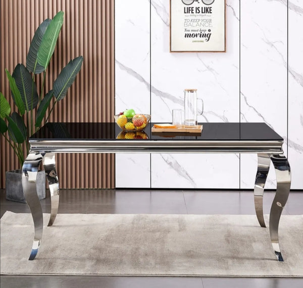 Table Repas Baroque Chrome Noir 180x90x75 CM