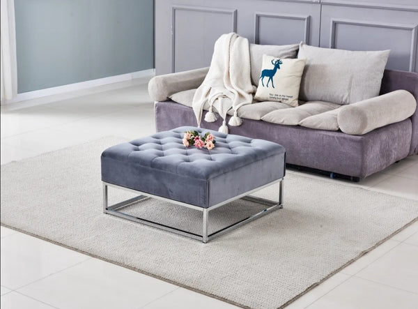 Table Basse a Tiroirs Chrome Gris 80x80x43 CM