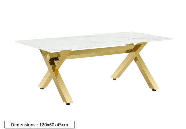 Table Basse Ixe Gold Marbre Blanc 120x60x45 CM