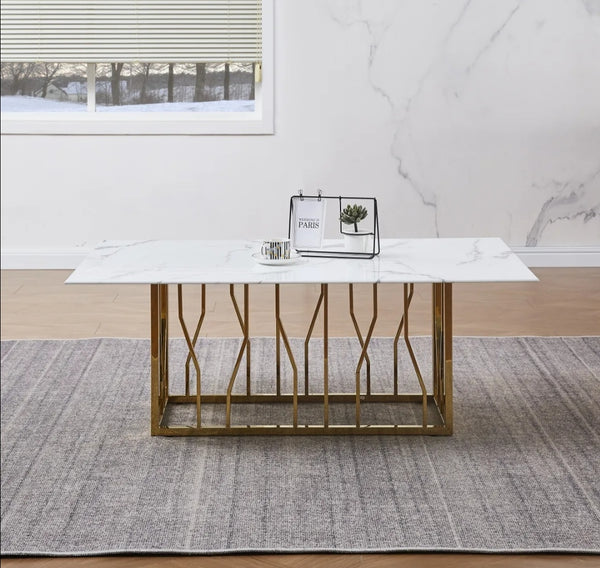 Table Basse Portofino Pied Gold Marbre Blanc 120x70x45 CM