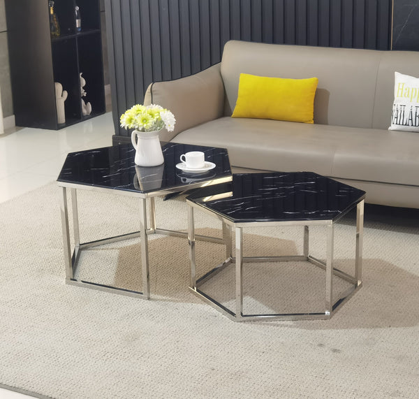 Table Basse Gigogne Duo Hexagone Pied Argent