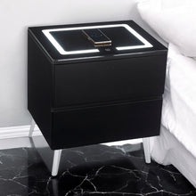 Chevet Lydia LED Chargeur  Induction Bois Mat Pied Argent