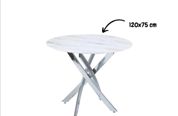 Table Repas Jessica Pied Chrome Marbre Blanc 120 XXL