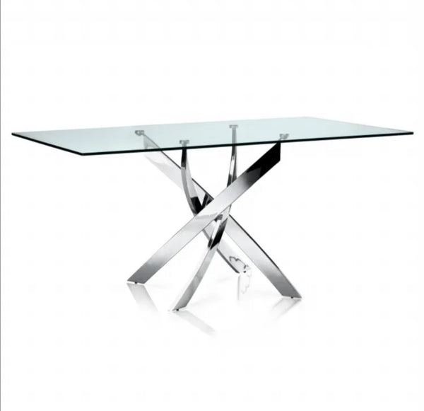 Table Repas Jessica Rectangle Transparent Pied Chrome
