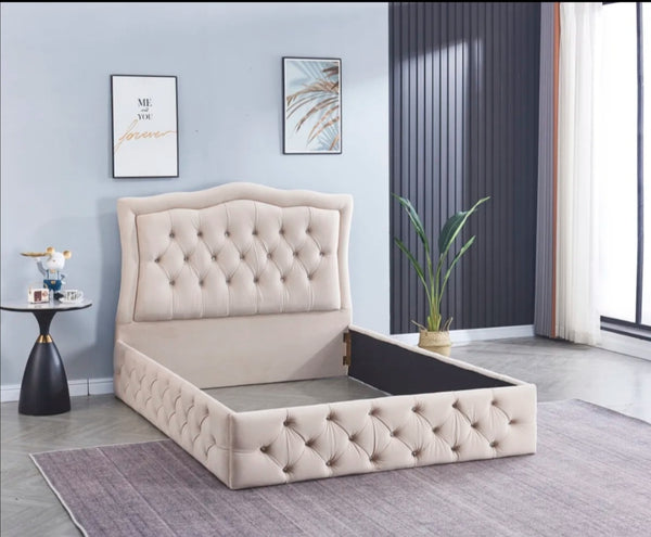 Cadre de Lit Trend 140x190 CM Velours Beige Vendu Sans Sommier