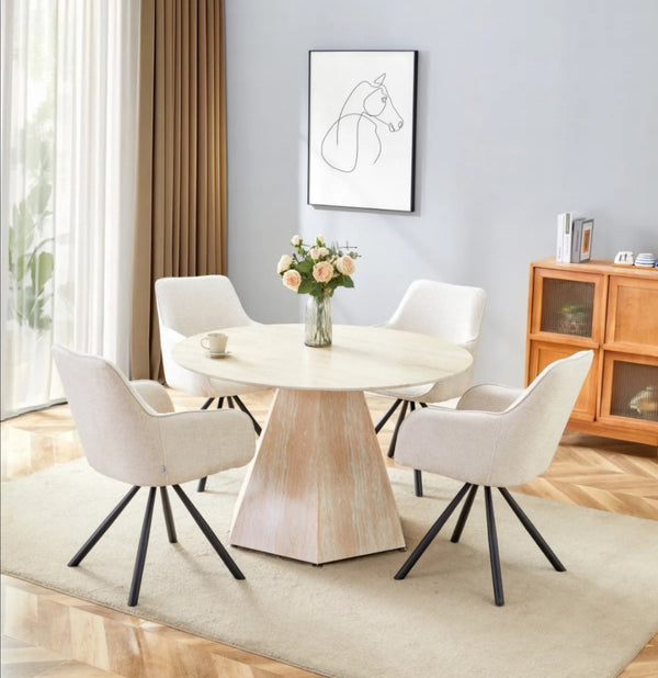 Table Repas Solal Pied Effet Travertin Ceramique Travertin Mat 120 CM