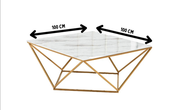 Table basse Alina Gold Marbre Blanc 100x100x45 CM
