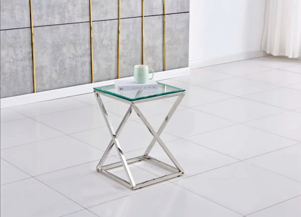 Gueridon Beverly Transparent 40x40x55 CM Pied Chrome