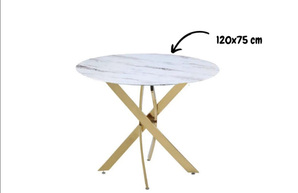 Table Repas Jessica Pied Gold Marbre Blanc 120 XXL